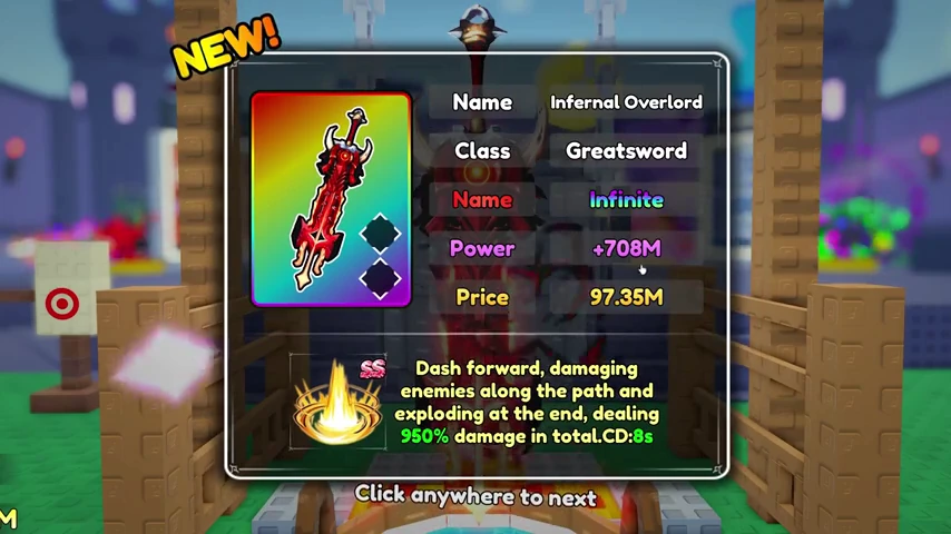 Result card showing Infernal Overlord, Greatsword class and Infinite rarity