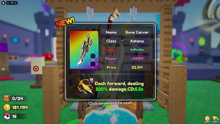 Bone Carver result card with Katana class and Infinite rarity